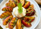 Grilled peaches with Burrata and balsamic glaze