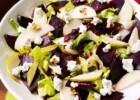 Baked beet salad with roasted walnuts, pear, goat cheese and cranberries